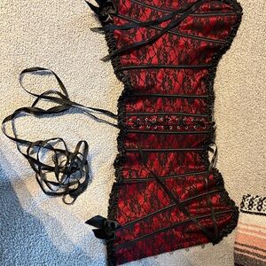 Elegant Red and Black Lace Corset